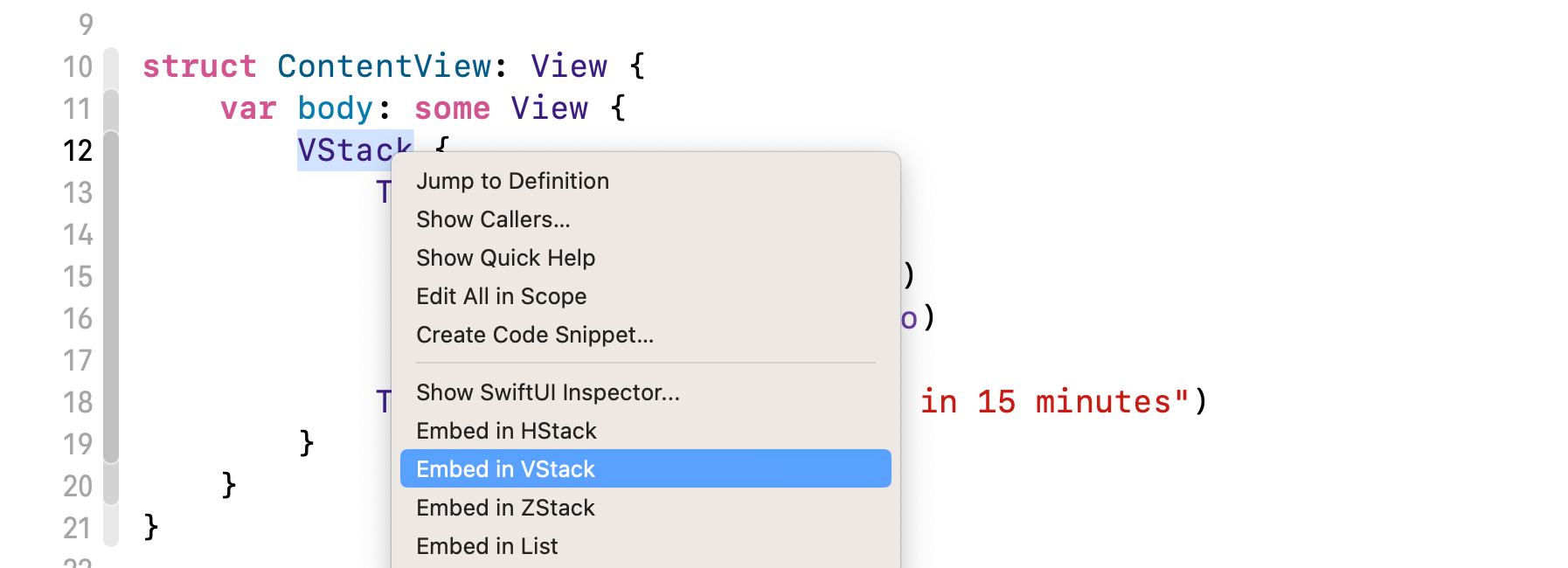 Figure 4-8. Embedding the current VStack in another VStack view