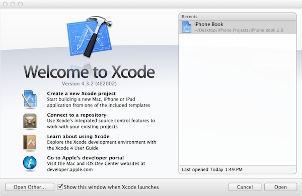 Xcode - Welcome Dialog