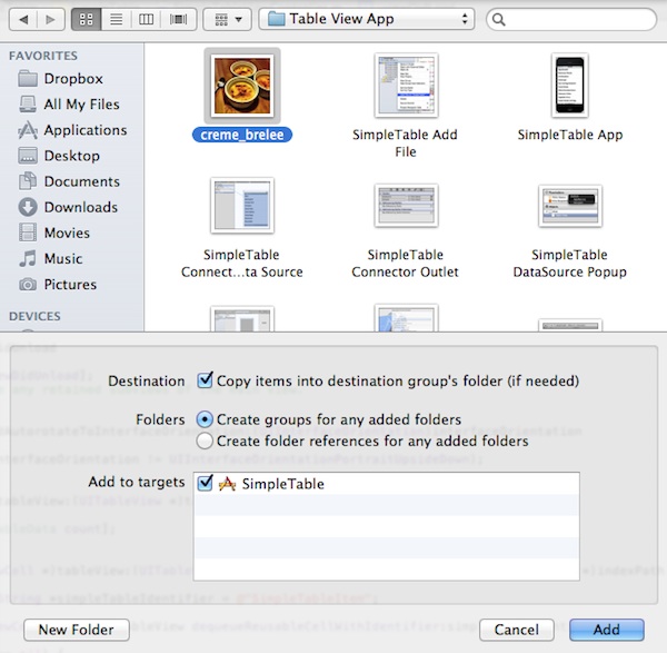 SimpleTable Add File Dialog