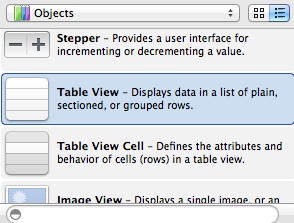 Xcode Object Library Table View