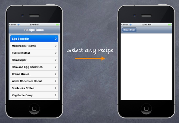 Receipe App With Empty Detail Controller