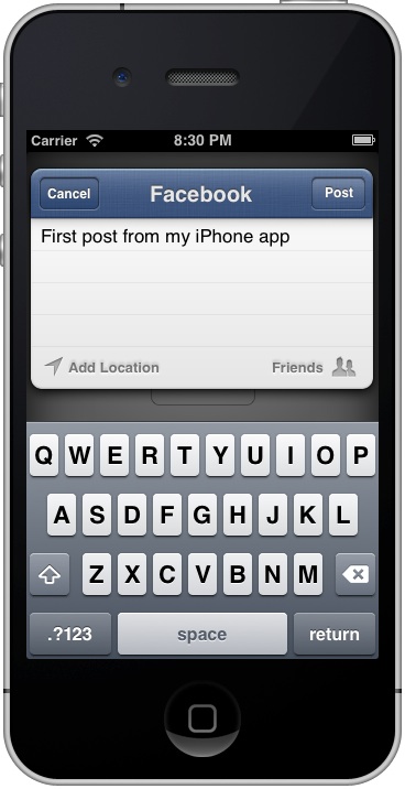 SocialSharing App Facebook Post