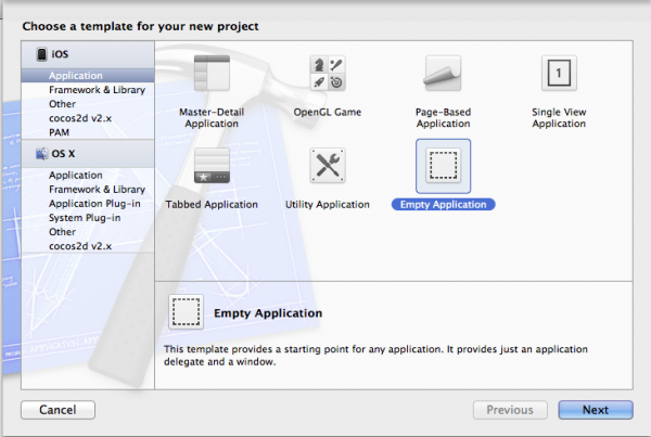 Create a New Project with Empty Application Template