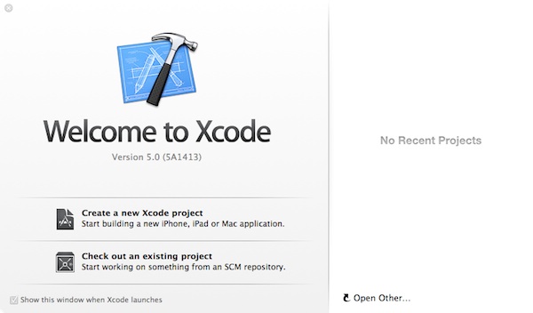 Xcode 5 Welcome Dialog