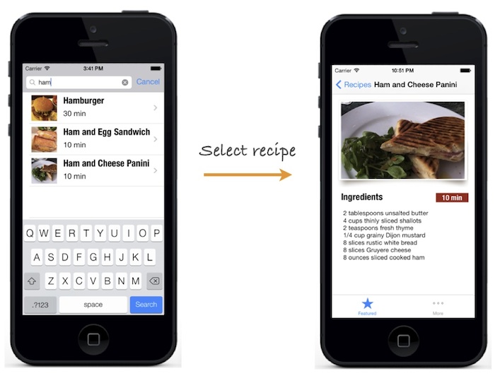 Recipe app displays the correct recipe in detail view