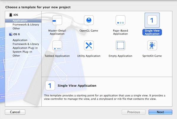 Xcode Project Template Selection