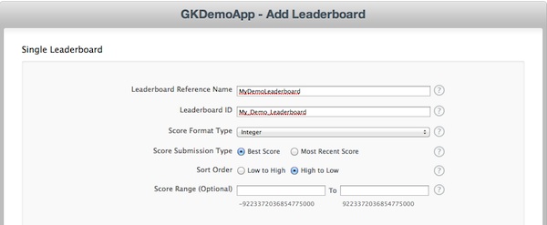 GameKit Demo - Leaderboard Settings