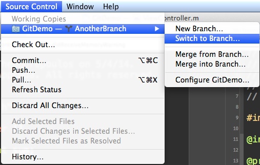 Xcode Version Control - Switch Branch