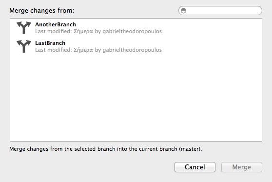 Xcode Version Control - Merge Branch