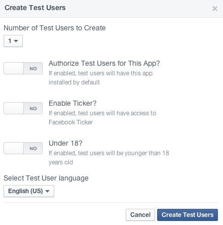 Facebook Login - Create Test User