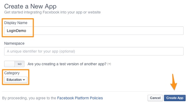Facebook Login - Create New App