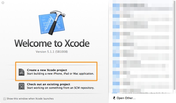 Xcode Welcome Dialog