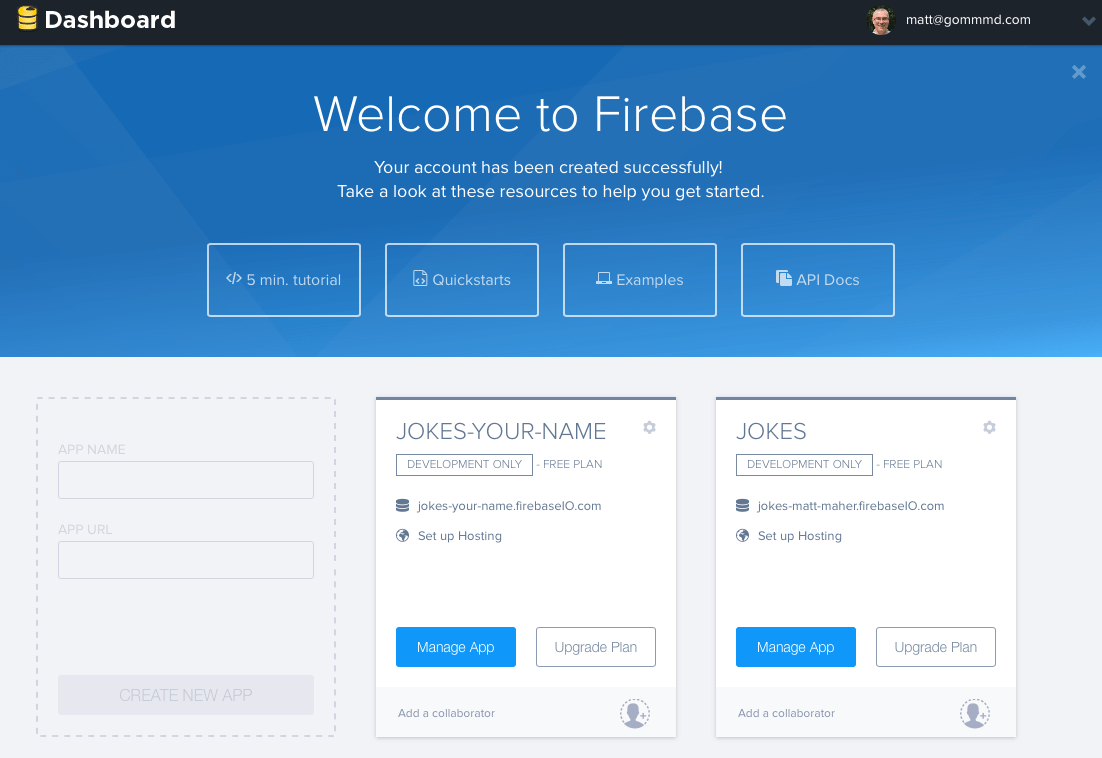 Firebase Create New App