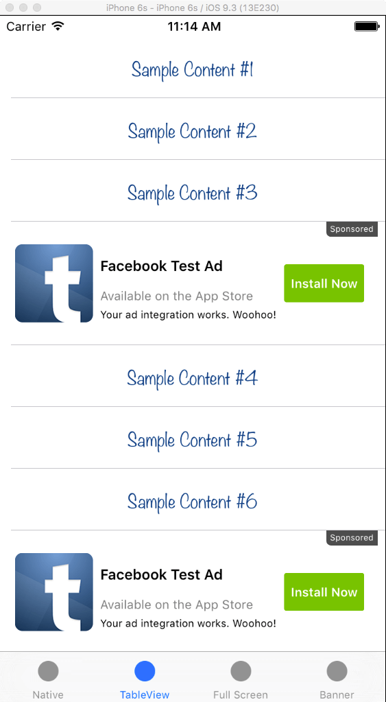Facebook Tableview Ads