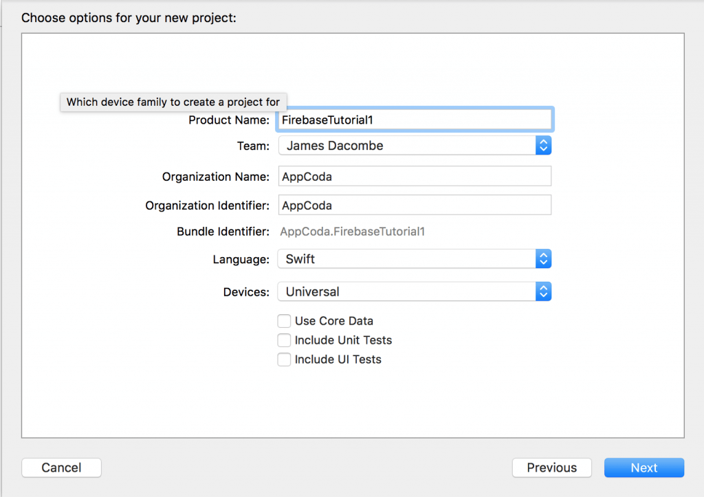 Creating a new xcode project