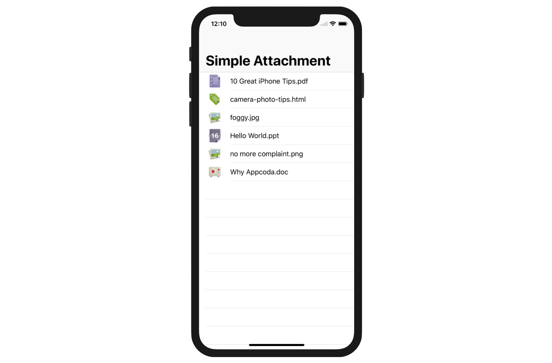 Figure 6.1. The demo app showing a list of attachments