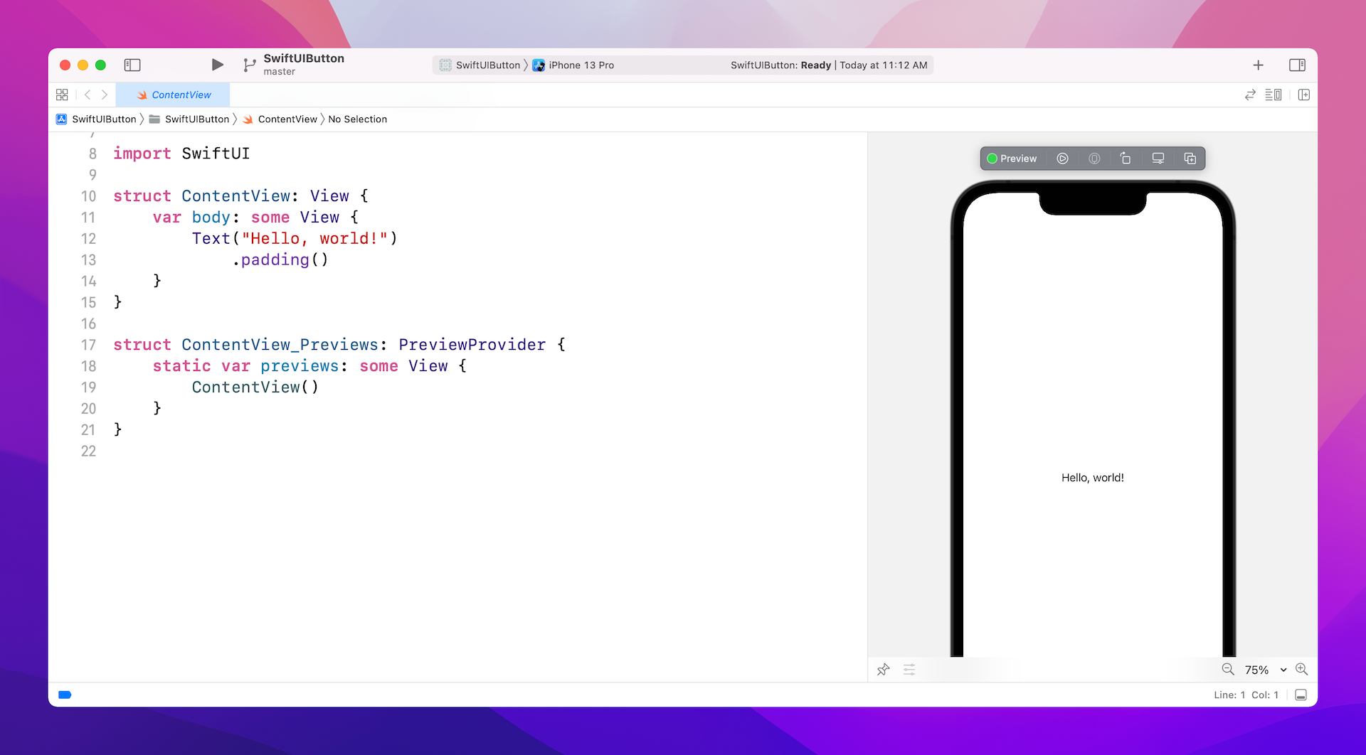 Figure 2. Previewing the default content view