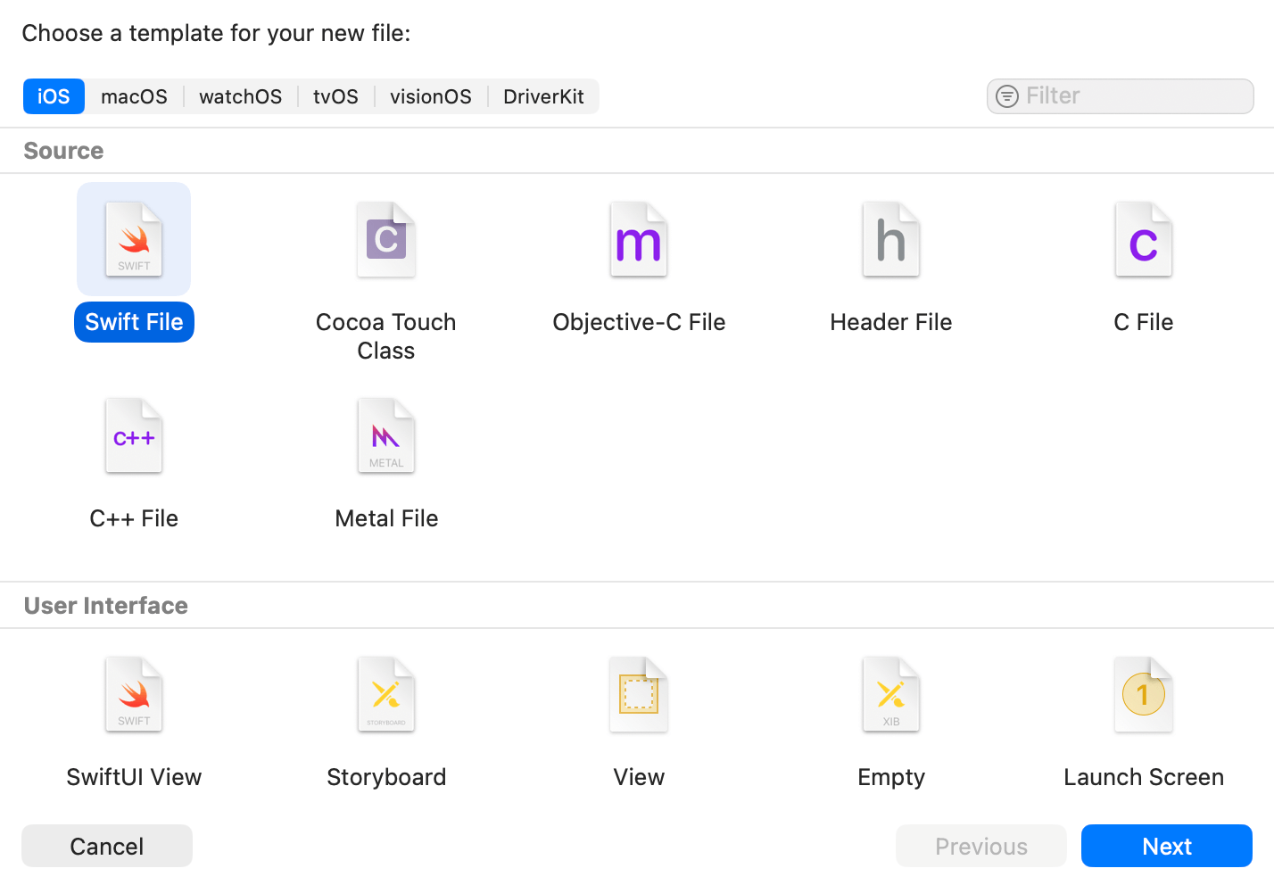 Figure 1. Creating a new Swift file