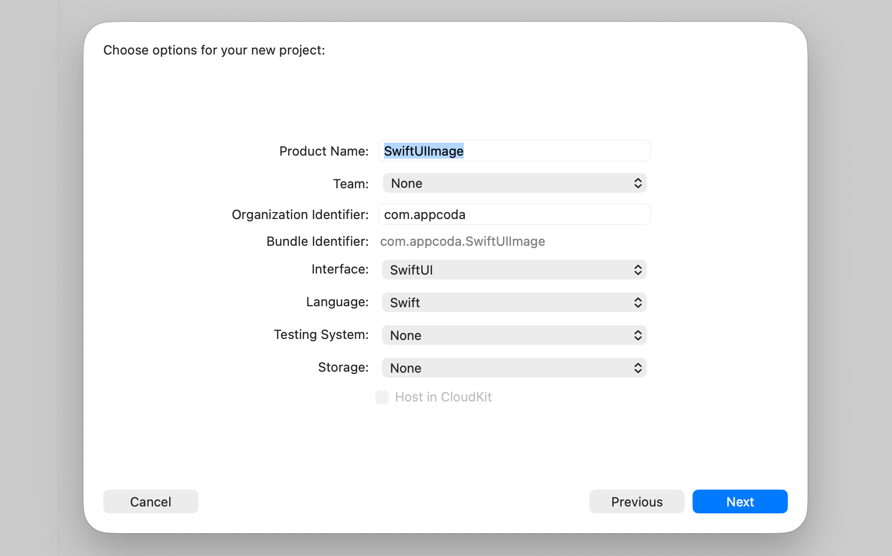 Figure 1. Creating a new project