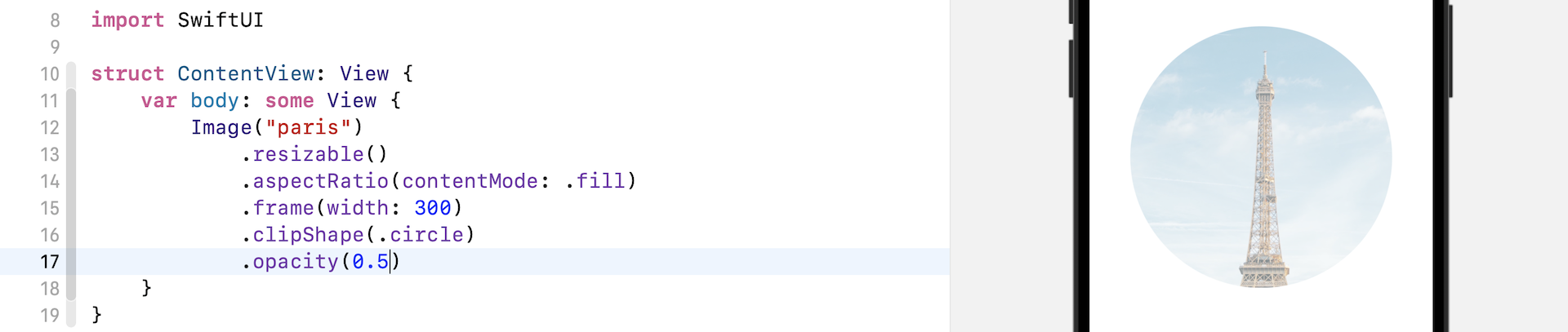 Figure 14. Adjusting the opacity to 50%