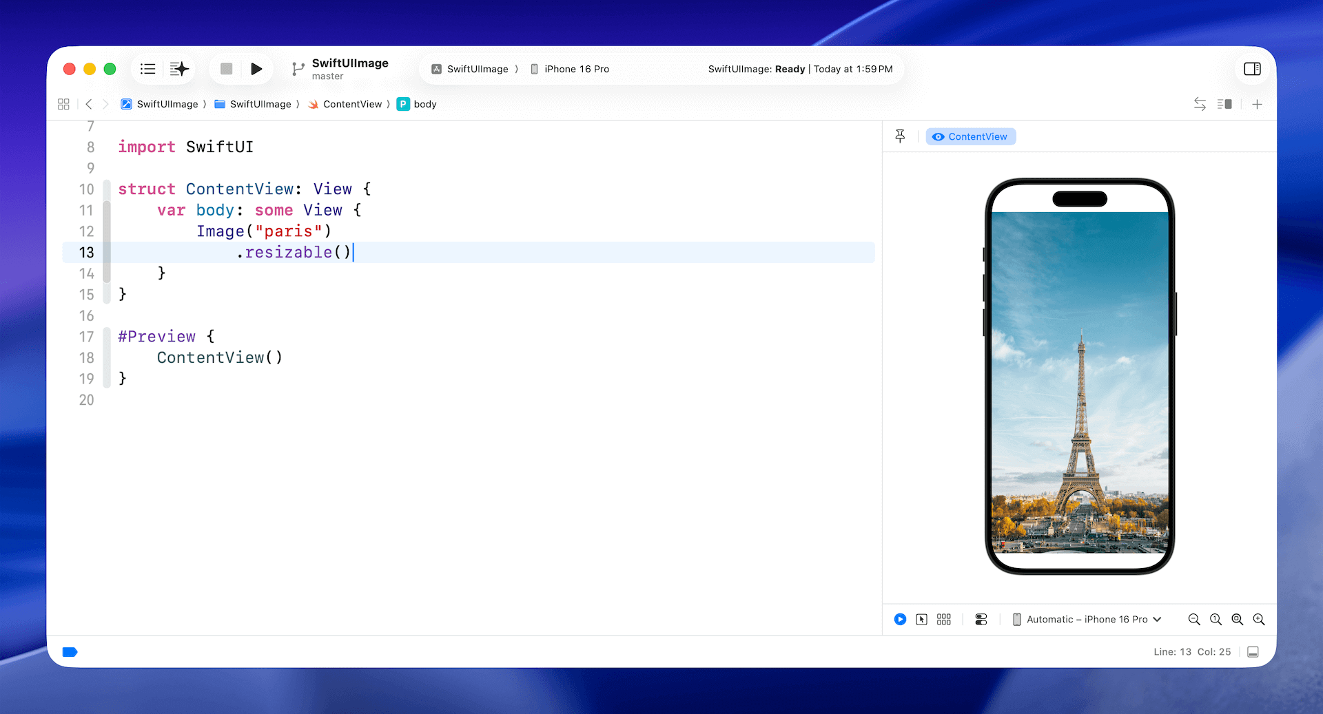 Figure 7. Resizing the image with the resizable modifier