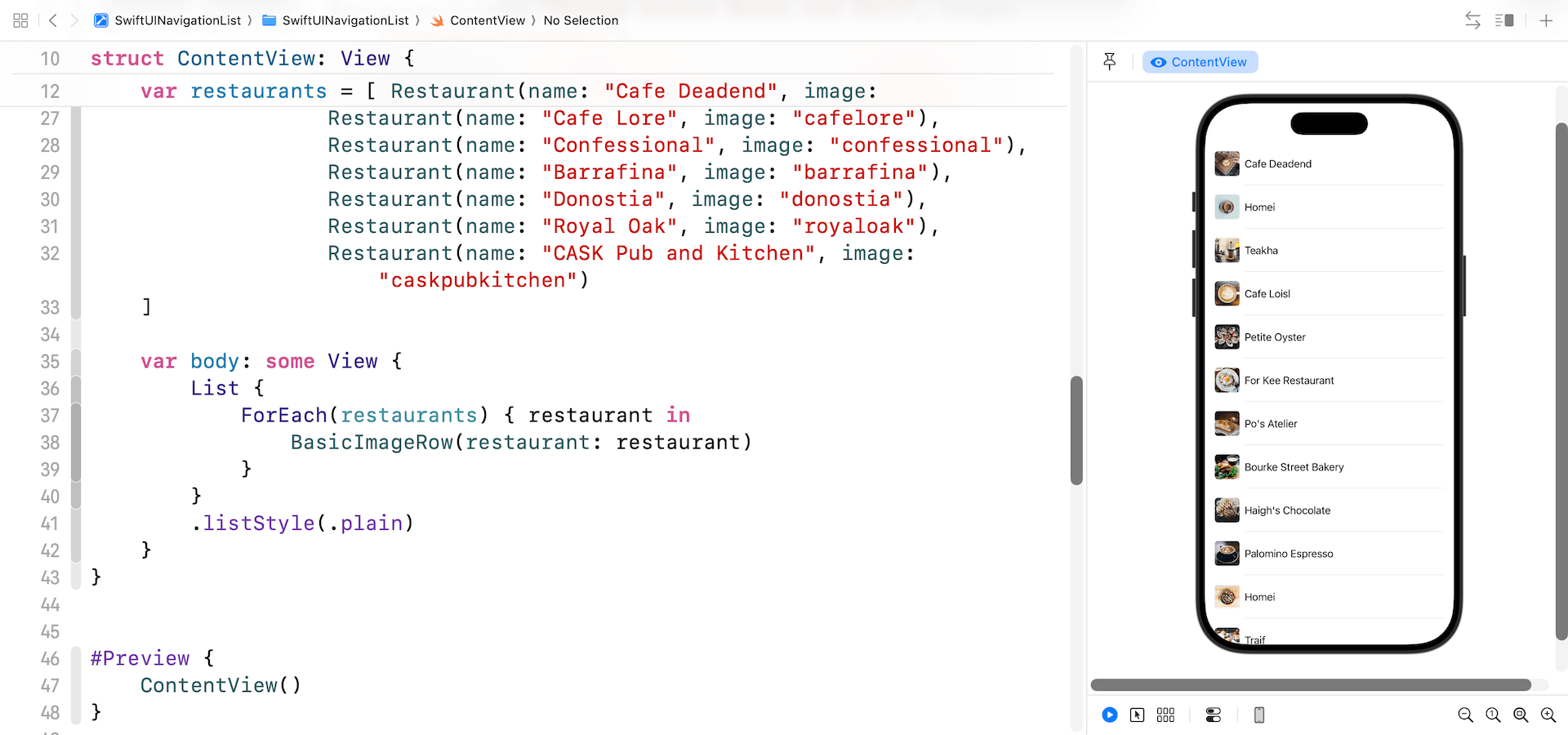 Figure 2. The starter project should display a simple list view