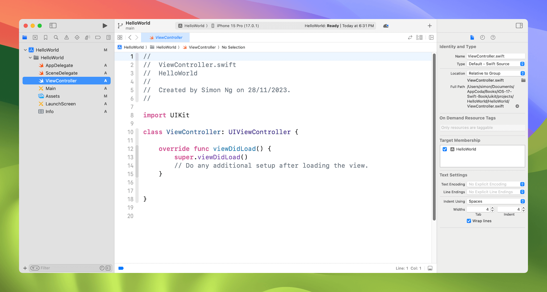 Figure 3-8. Xcode Workspace with Source Code Editor