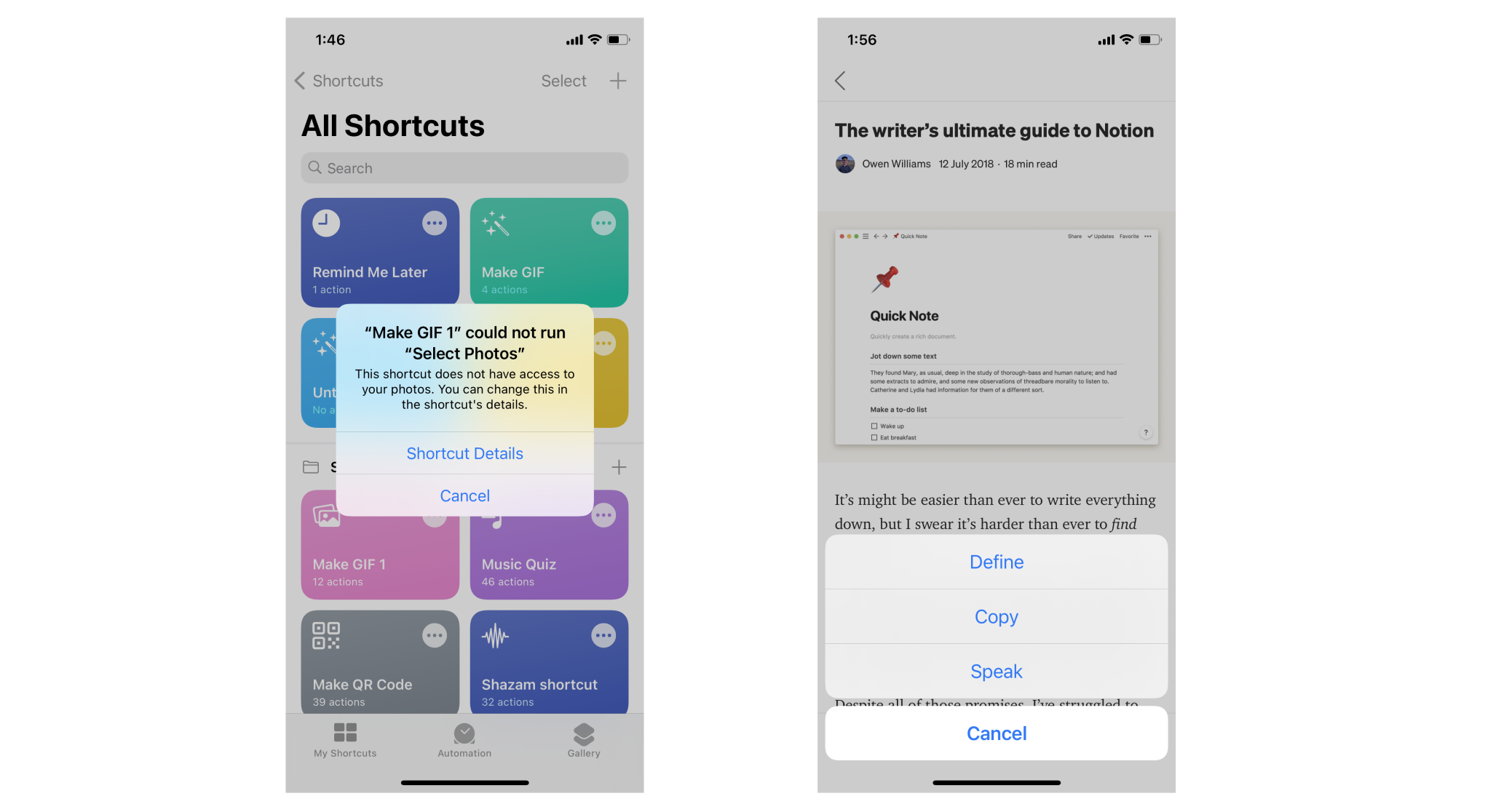 Figure 10-1. Sample alerts in Shortcut and Medium apps