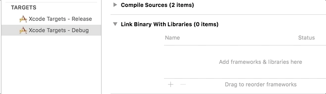 Xcode target dependencies vs link binary with libraries
